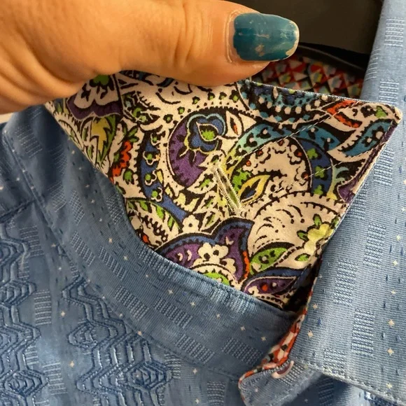 Robert Graham Fully Embroidered Light Blue Designer Dress Shirt Mens 2XLT TALL - Picture 5 of 16